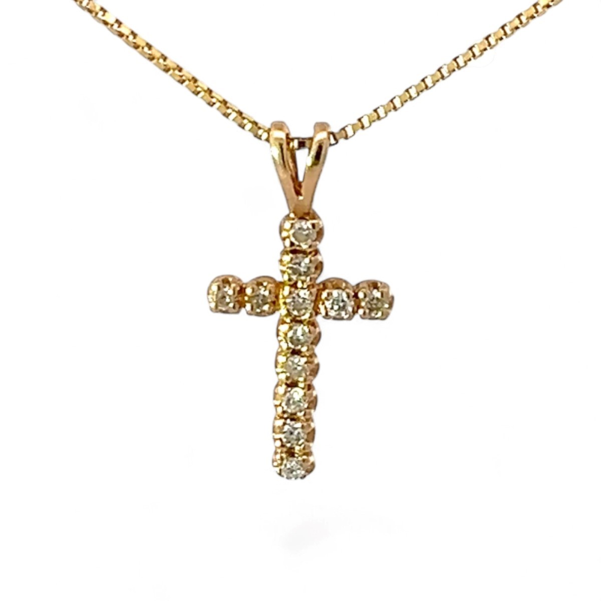 14k Yellow Gold 1/10ctw Diamond Cross Pendant with Box Chain 24in (KS1025814)