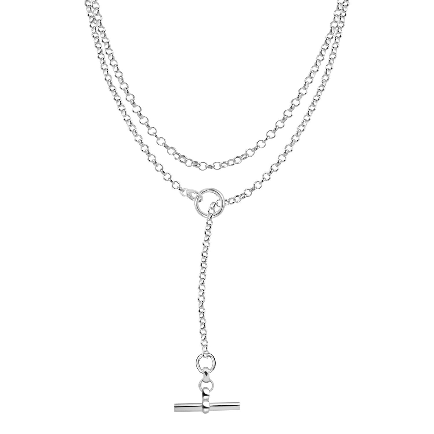 Pure 925 Sterling Silver Toggle Clasp Lariat Y Chain Necklace for Women 32 MM