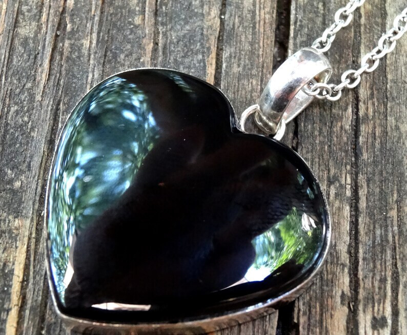 Incredible Black Onyx Heart Shape Gemstone 925 Sterling Silver Handmade Pendant