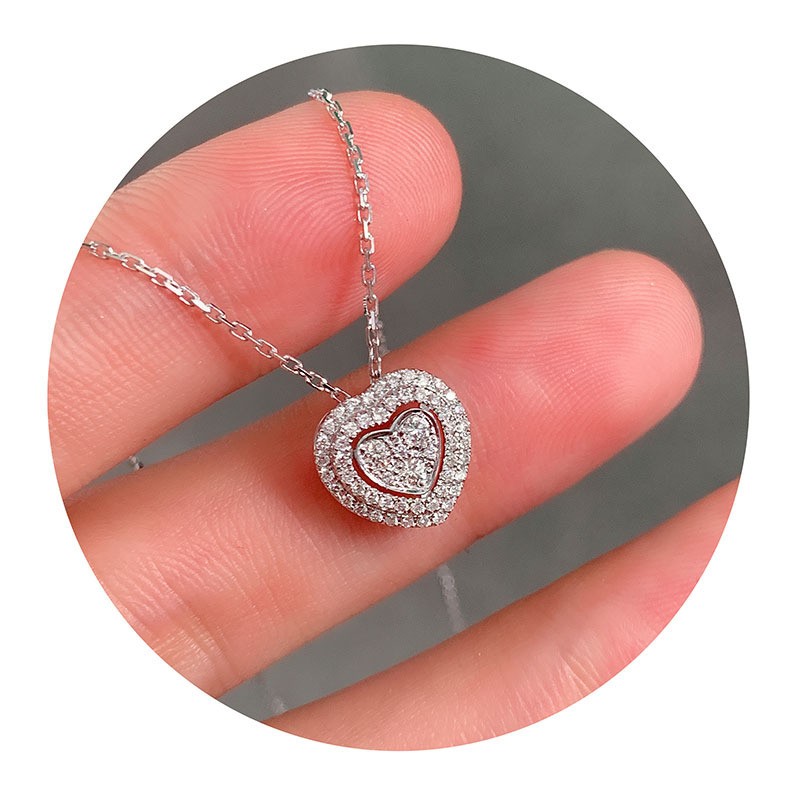 Heart Diamond Pendant Necklace White Gold Openwork Romantic Women’s Jewelry