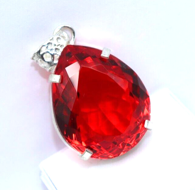 112 Ct Natural Red Topaz 925 Solid Sterling Silver Pendant A+ Gemstone + Gift