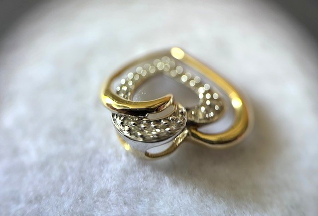 Estate 14K Multi-Tone Gold Diamond Double “Heart” Pendant