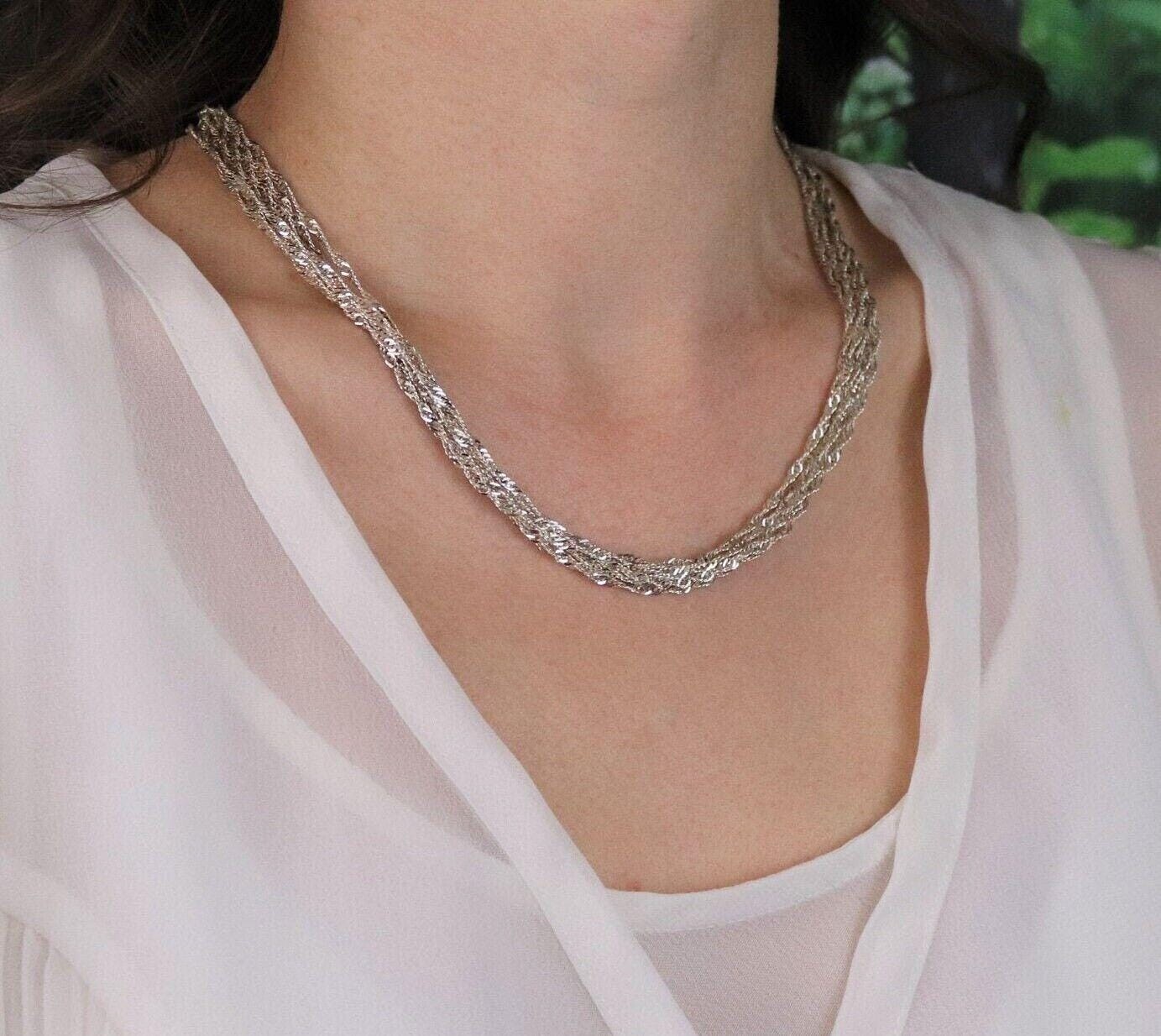 Sterling Silver Multi 7 Strand Twist Chain Necklace 18 inch chain 14 mm wide