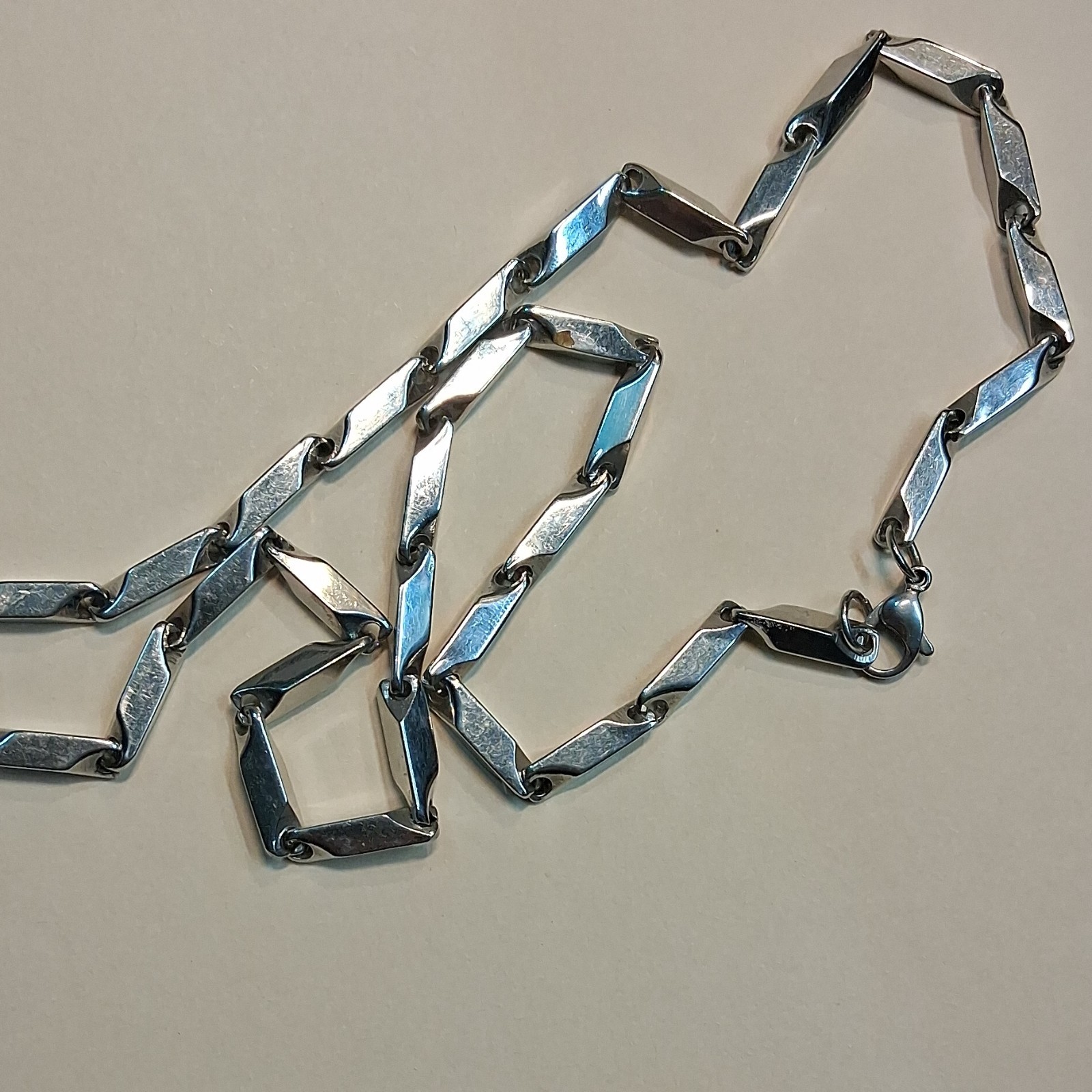 Silver Tone Geometric Chain Necklace Metal Link Lobster Clasp No Stone