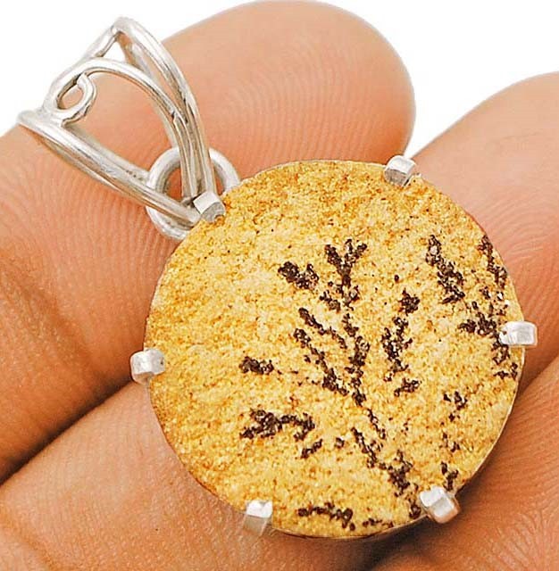 Natural Psilomelane Dendrite German 925 Sterling Silver Pendant