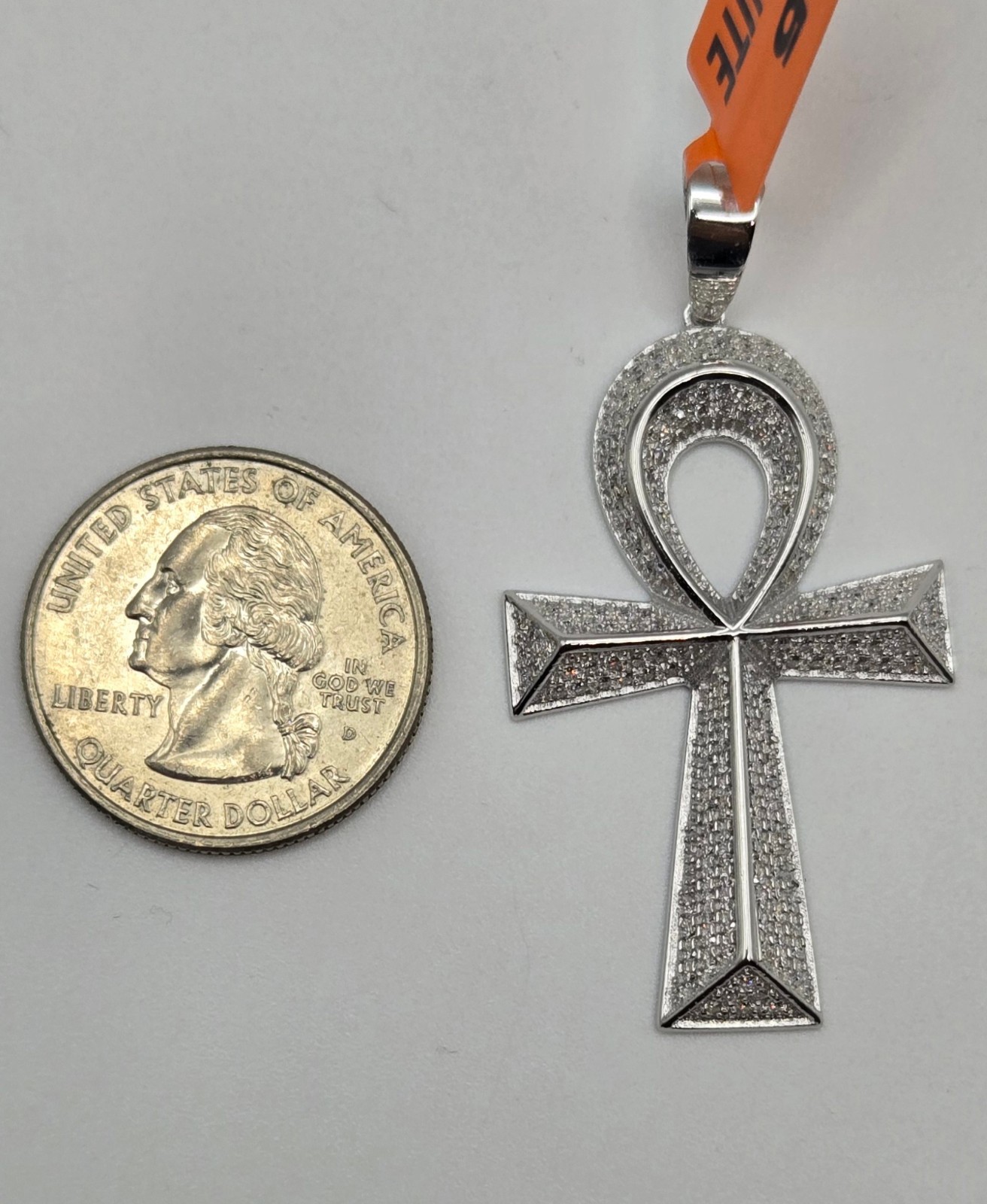 Solid 925 Sterling Silver MOISSANITE Ankh Cross Pendant 2.0ctw, NEW USA