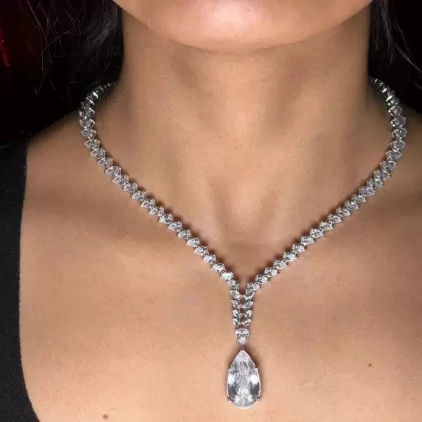 30Ctw Pear Cut Lab Created Diamond Statement Necklace 14K White Gold Plated