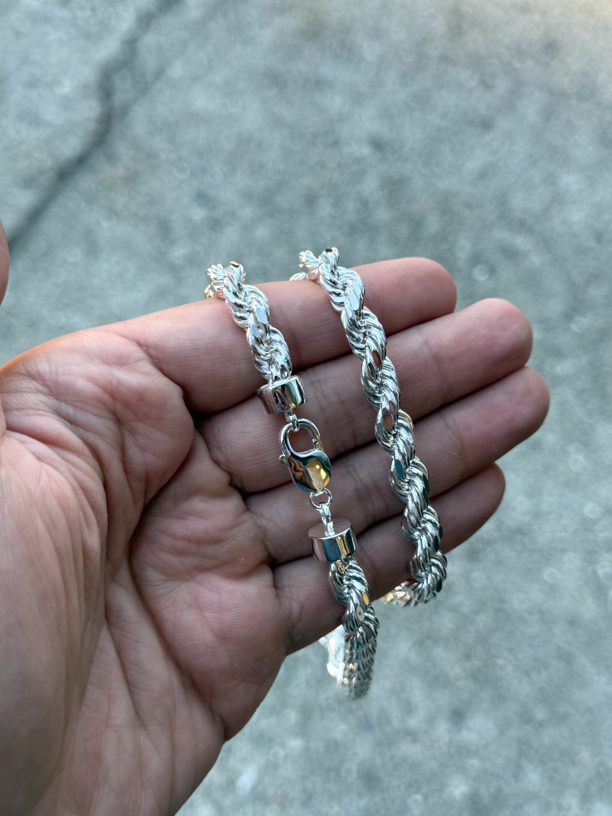 Solid 925 Sterling Silver Italian Rope Chain Mens Necklace 8mm – Diamond Cut