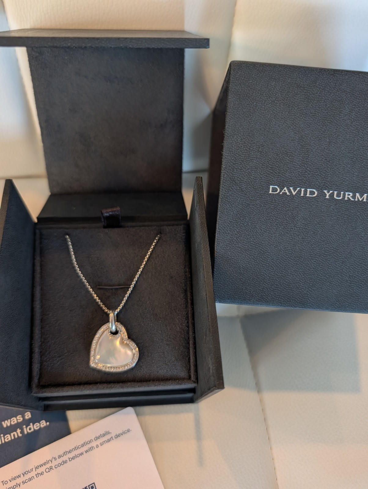 David Yurman Heart Diamond Mother Of Pearl Pendant Necklace 16-18″ Gorgeous New