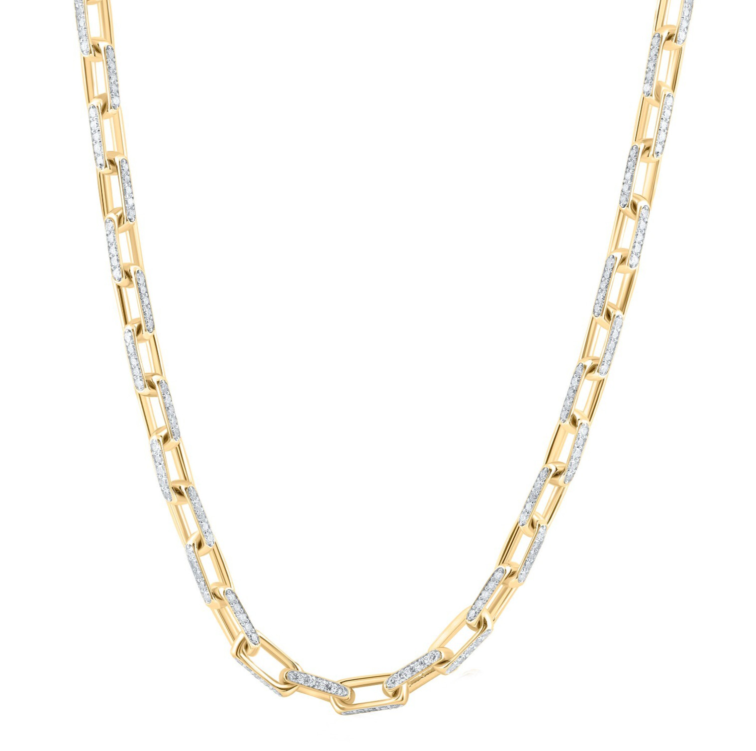 10ctw Diamond Paperclip Link Chain Necklace 10K Yellow Gold Womens Iced Jewelry