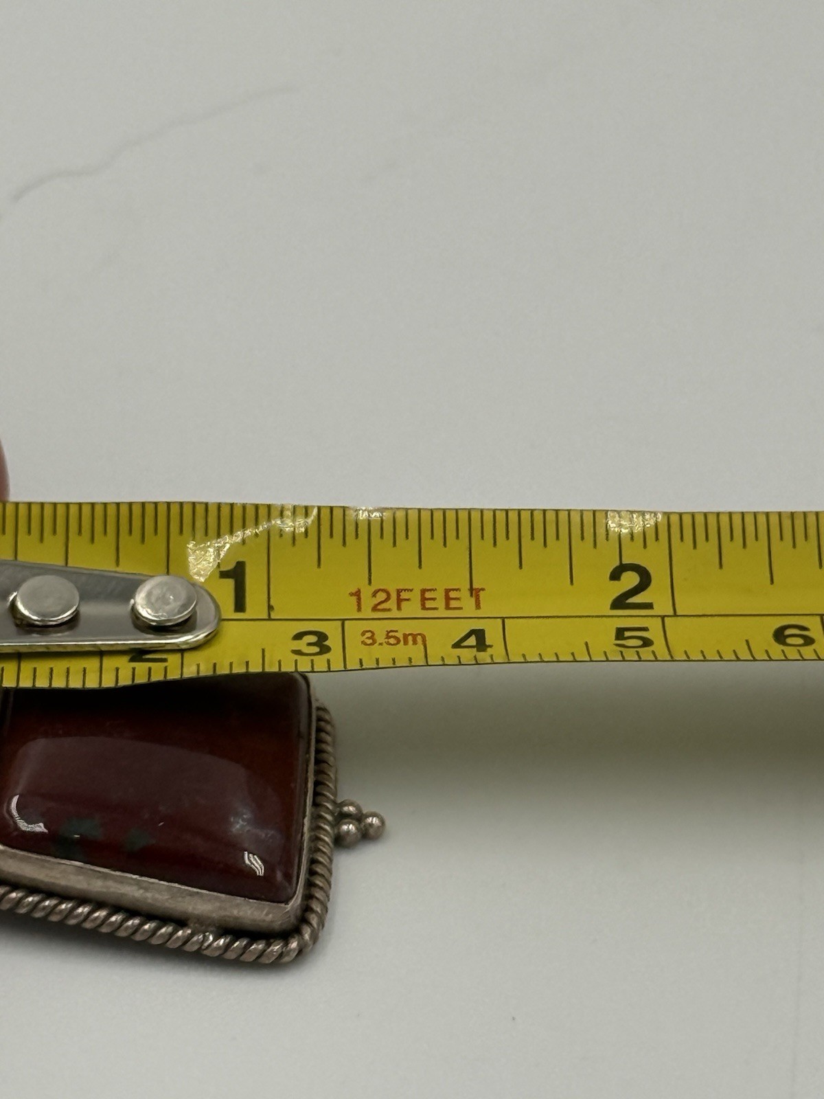 Vintage Red Jasper Sterling Silver 925 Rectangular Pendant Braided Metal Accent