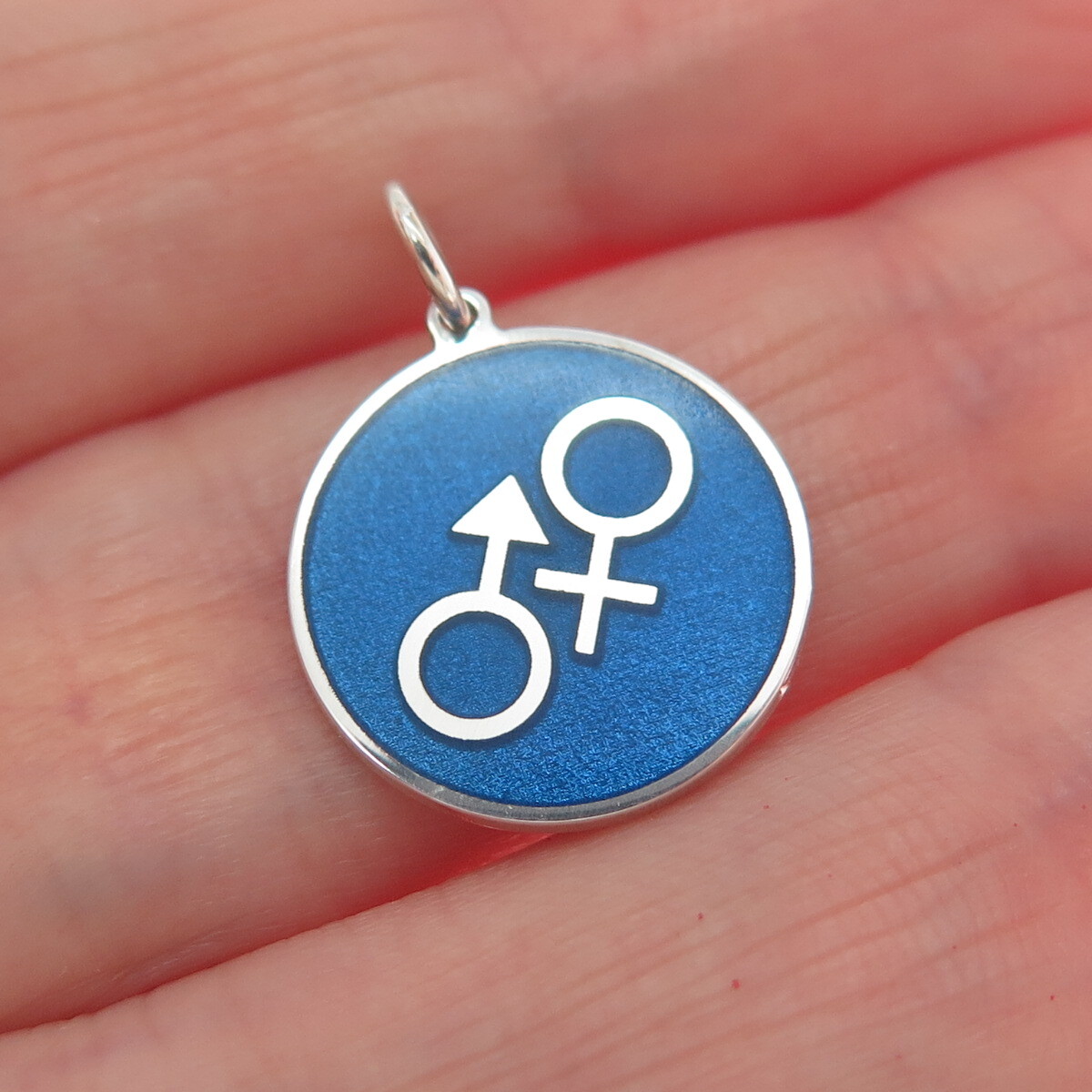 925 Sterling Silver Blue Enamel Male & Female Symbol Minimalist Charm Pendant