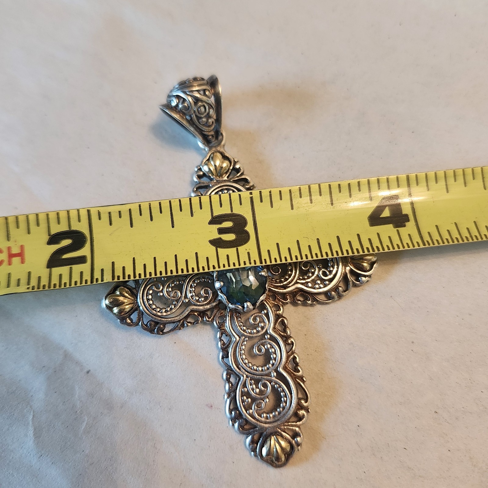 Robert Manse Sterling Silver 925 and 18k Gold Cross Blue Topaz Pendant