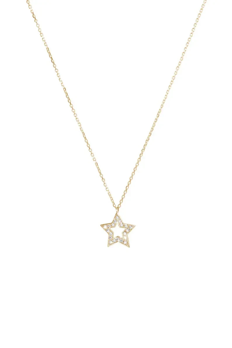 18″ Star Pendant For Girlfriend Gift 0.20CT Round Natural Diamond 14k Gold