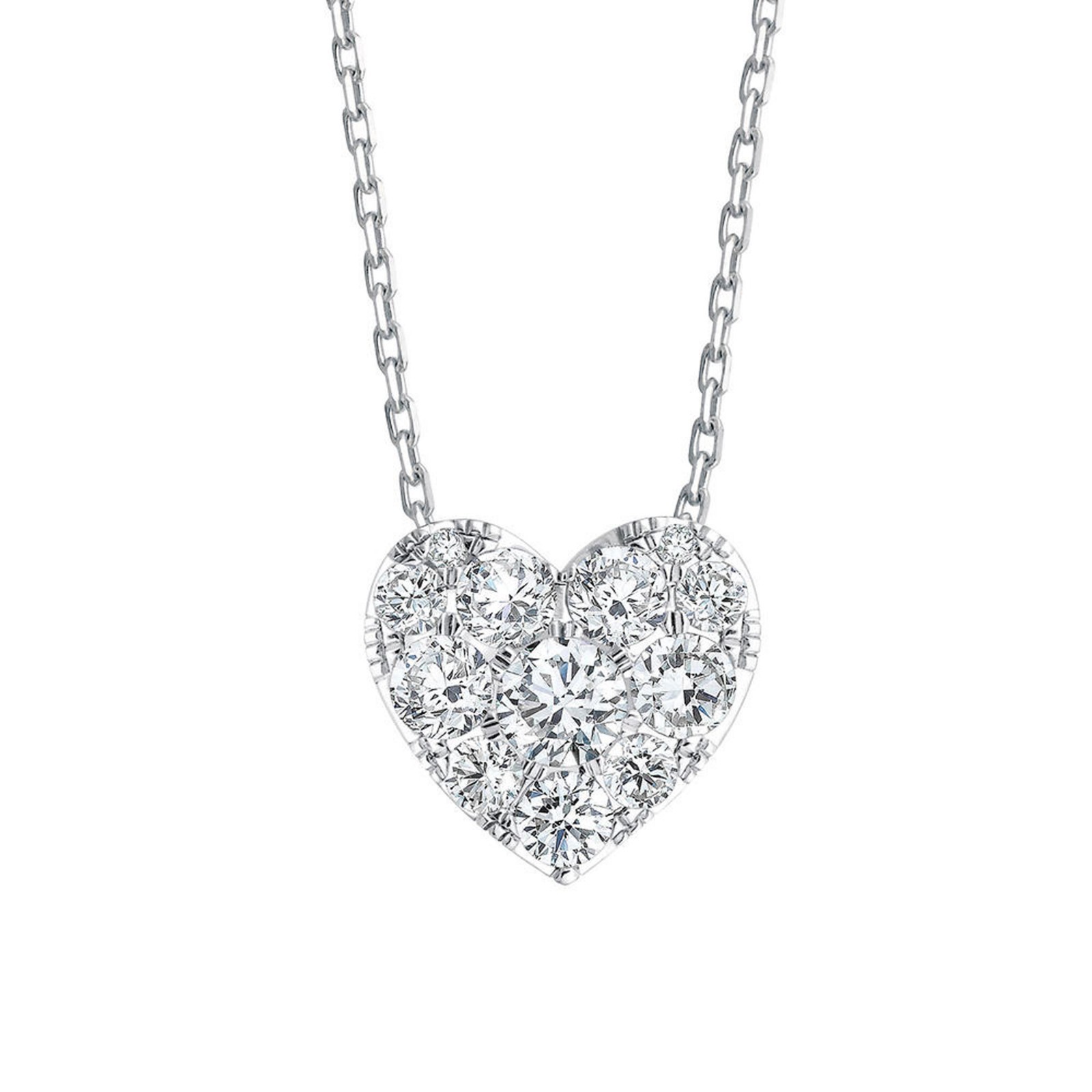 Brilliant Cut 0.75ctw Round Moissanite 14K White Gold Plated Heart Pendant Chain