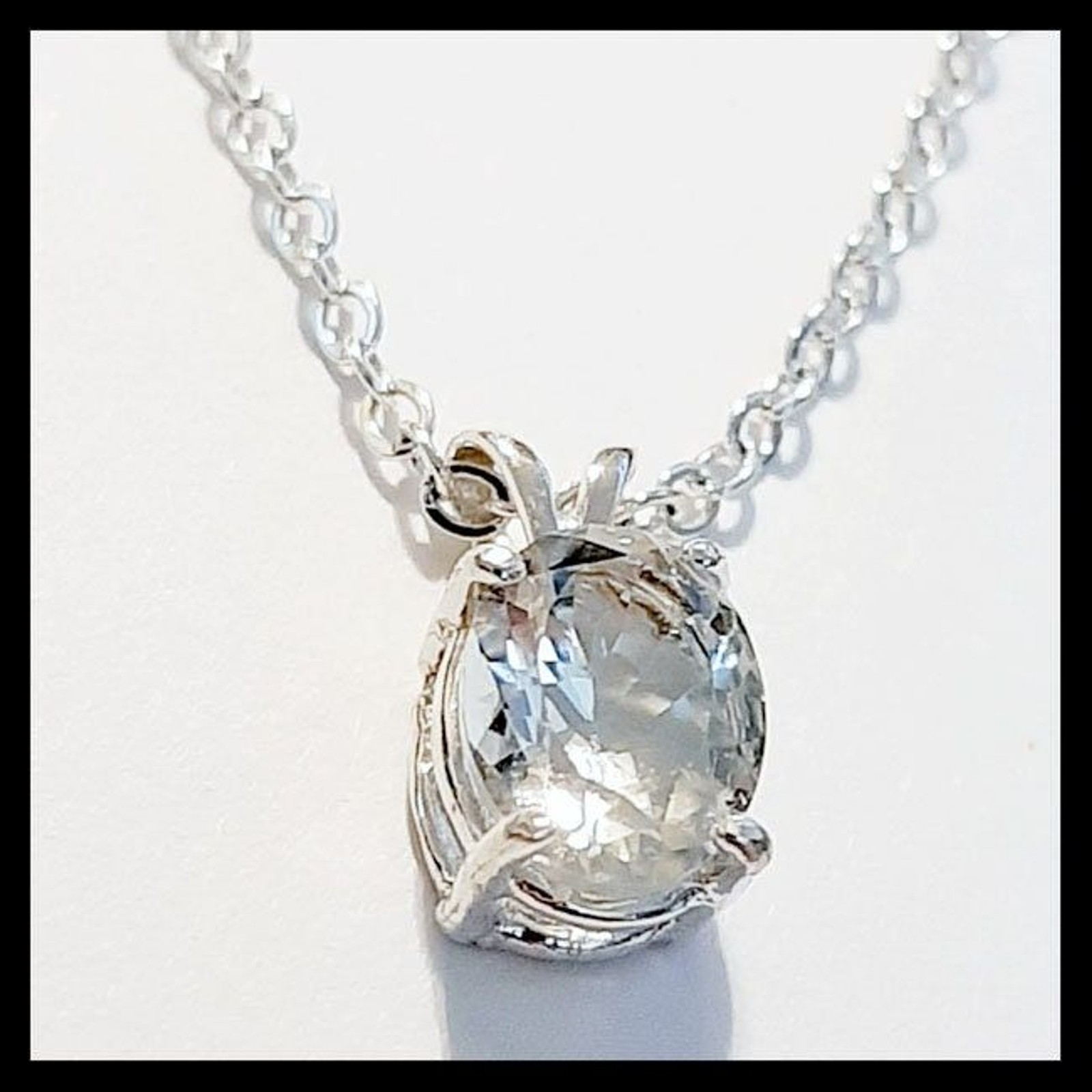 Oval Very Very Light (Clear) Green Topaz Pendant w/ Sterling Silver Necklace