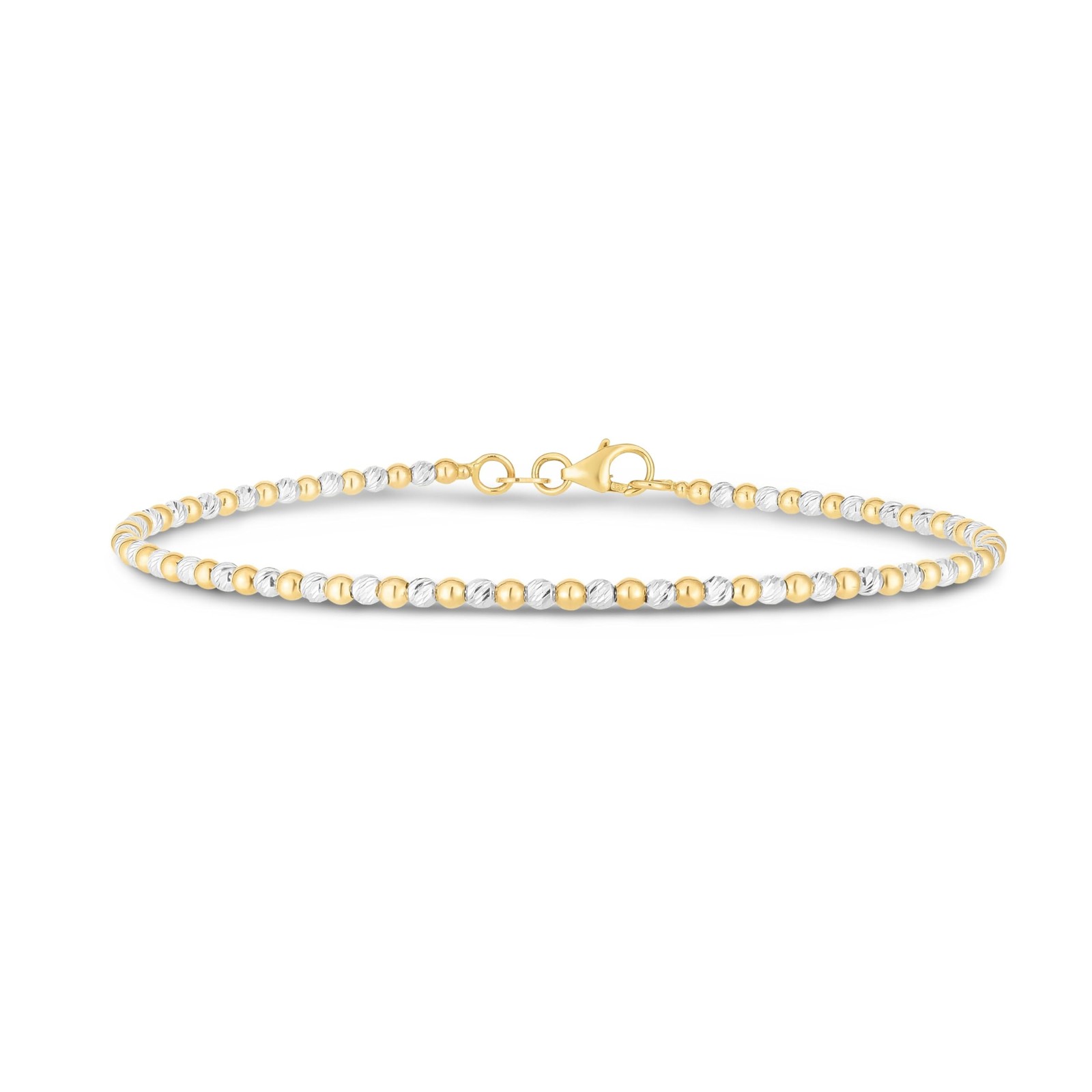 Floreo 14k Two-Tone Gold 2mm Yellow and White Gold Bead Bracelet, 7 Inch