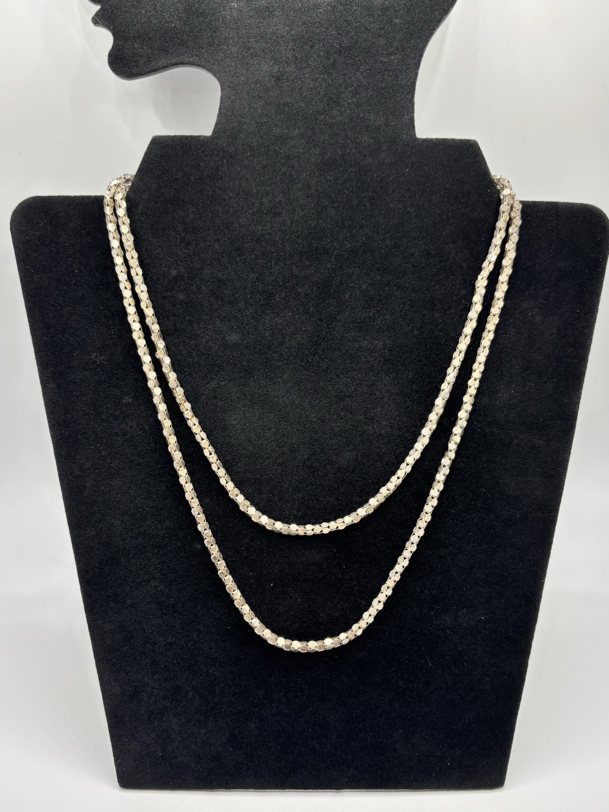 Vintage 835 German Silver 3.5mm Beaded Snake Curb Chain Necklace 37”
