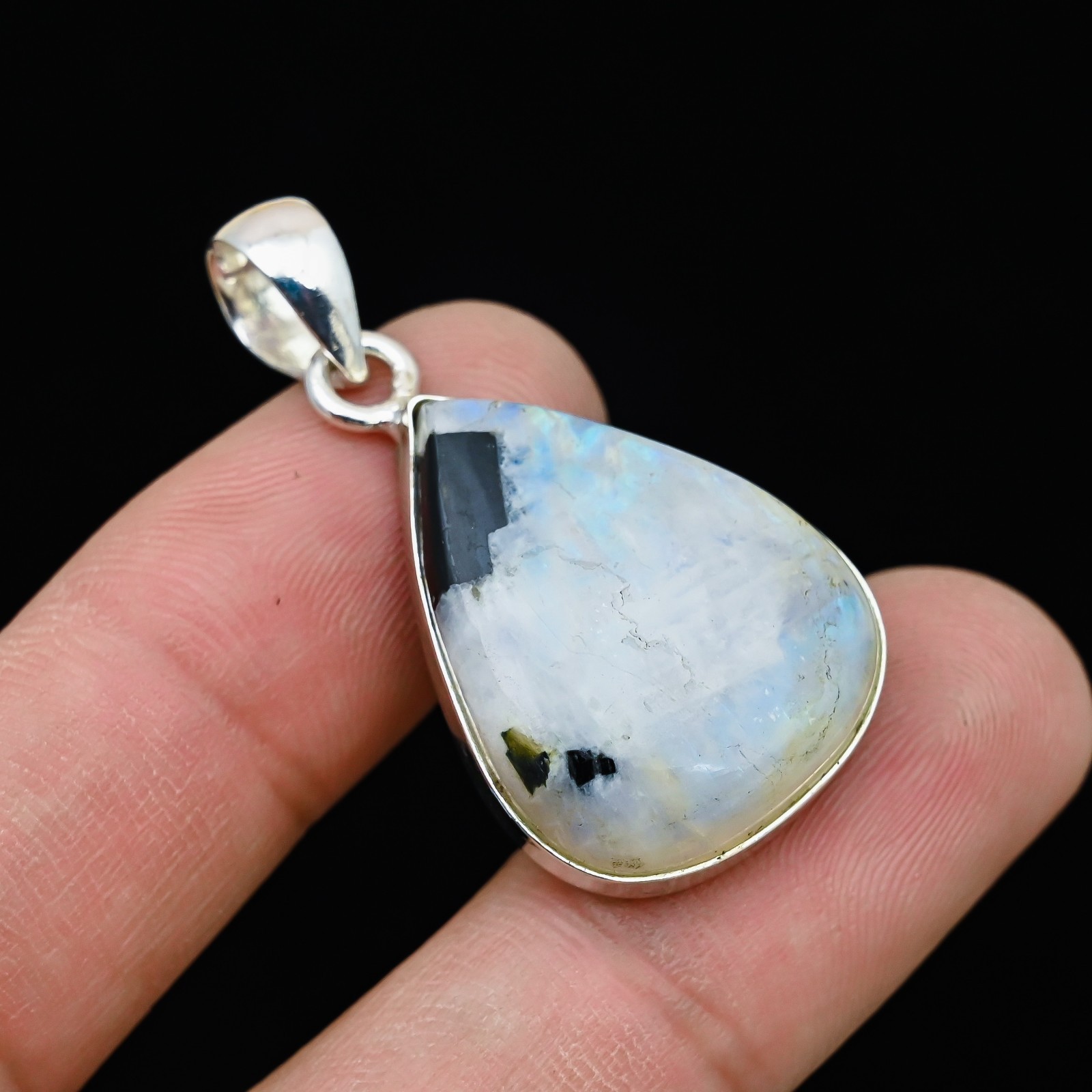 Rainbow Moonstone Gemstone 925 Sterling Silver Handmade Pendant Jewelry Gift For