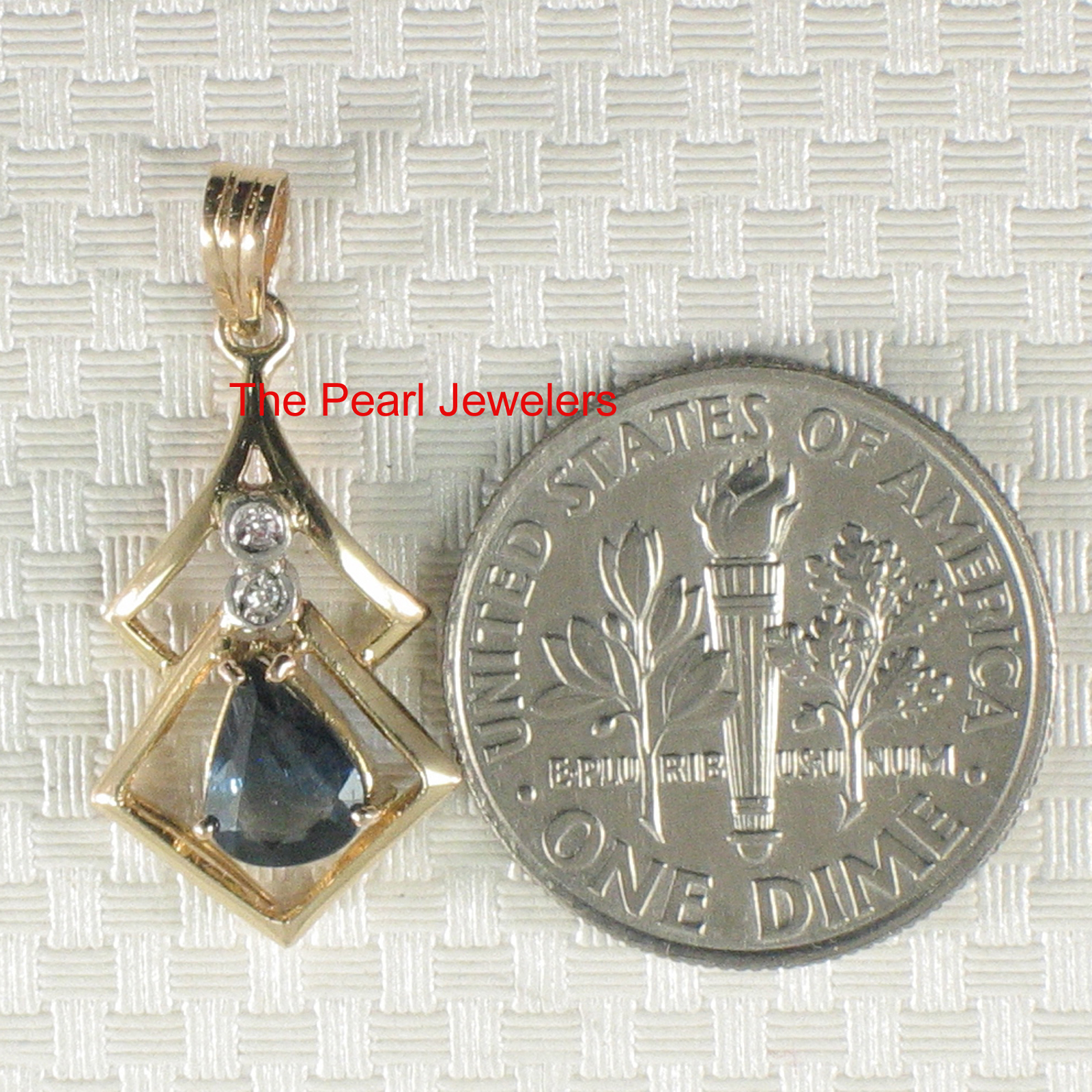 14k Yellow Solid Gold Genuine Diamond Pear Cut Natural Blue Sapphire Pendant TPJ
