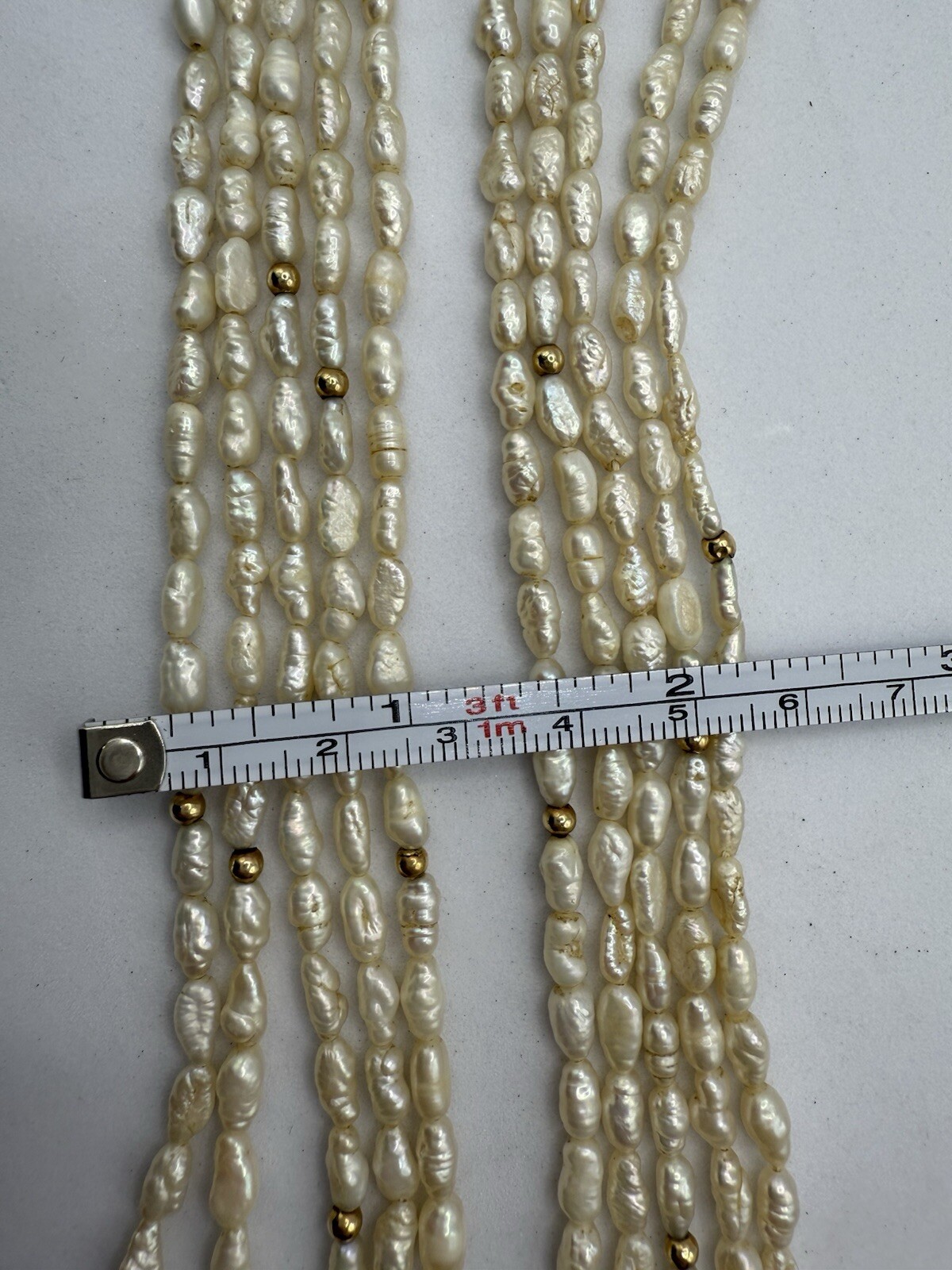 14k Yellow Gold Pearl Multi Strand 32in Necklace 67.13g CLASSY Vintage Ladies