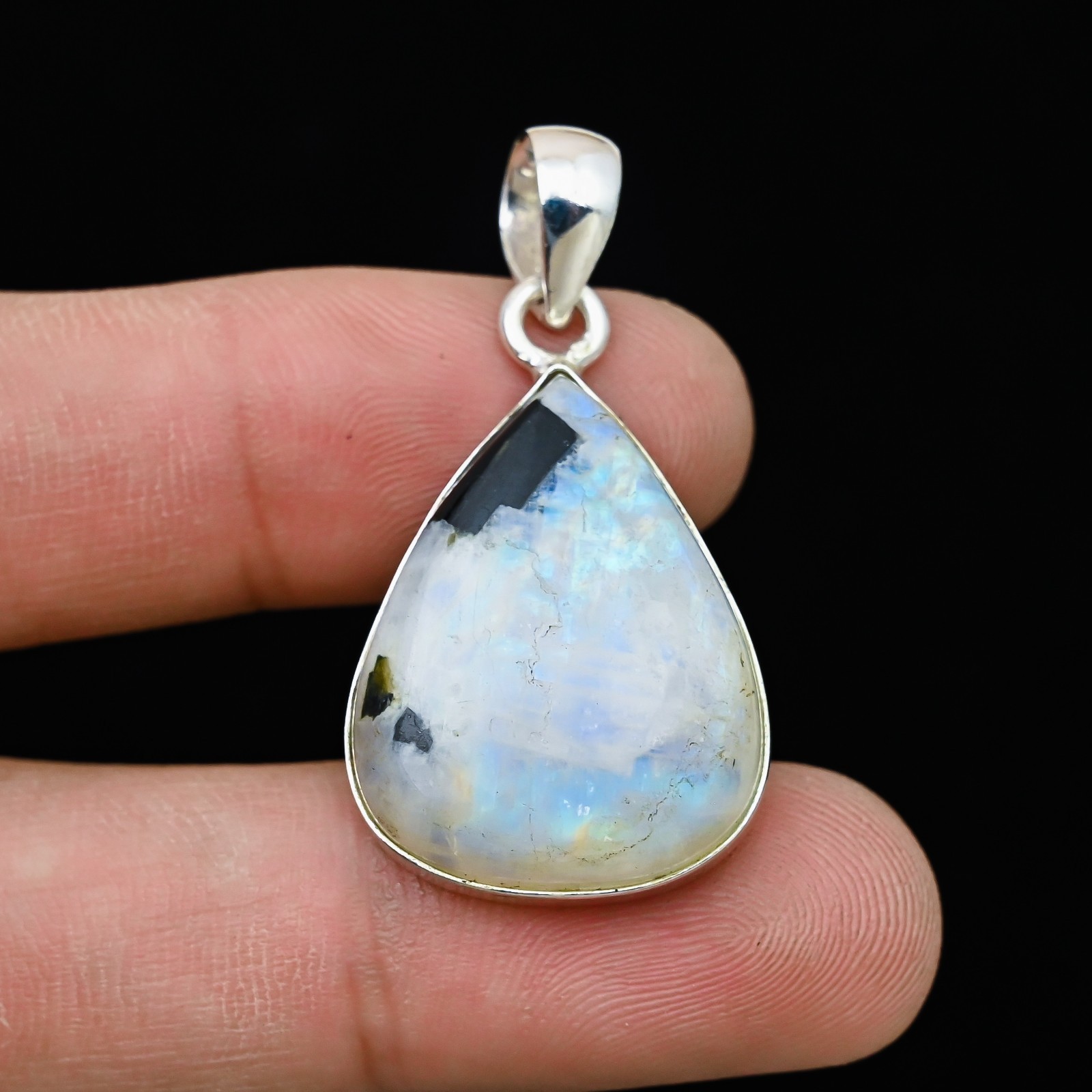 Rainbow Moonstone Gemstone 925 Sterling Silver Handmade Pendant Jewelry Gift For