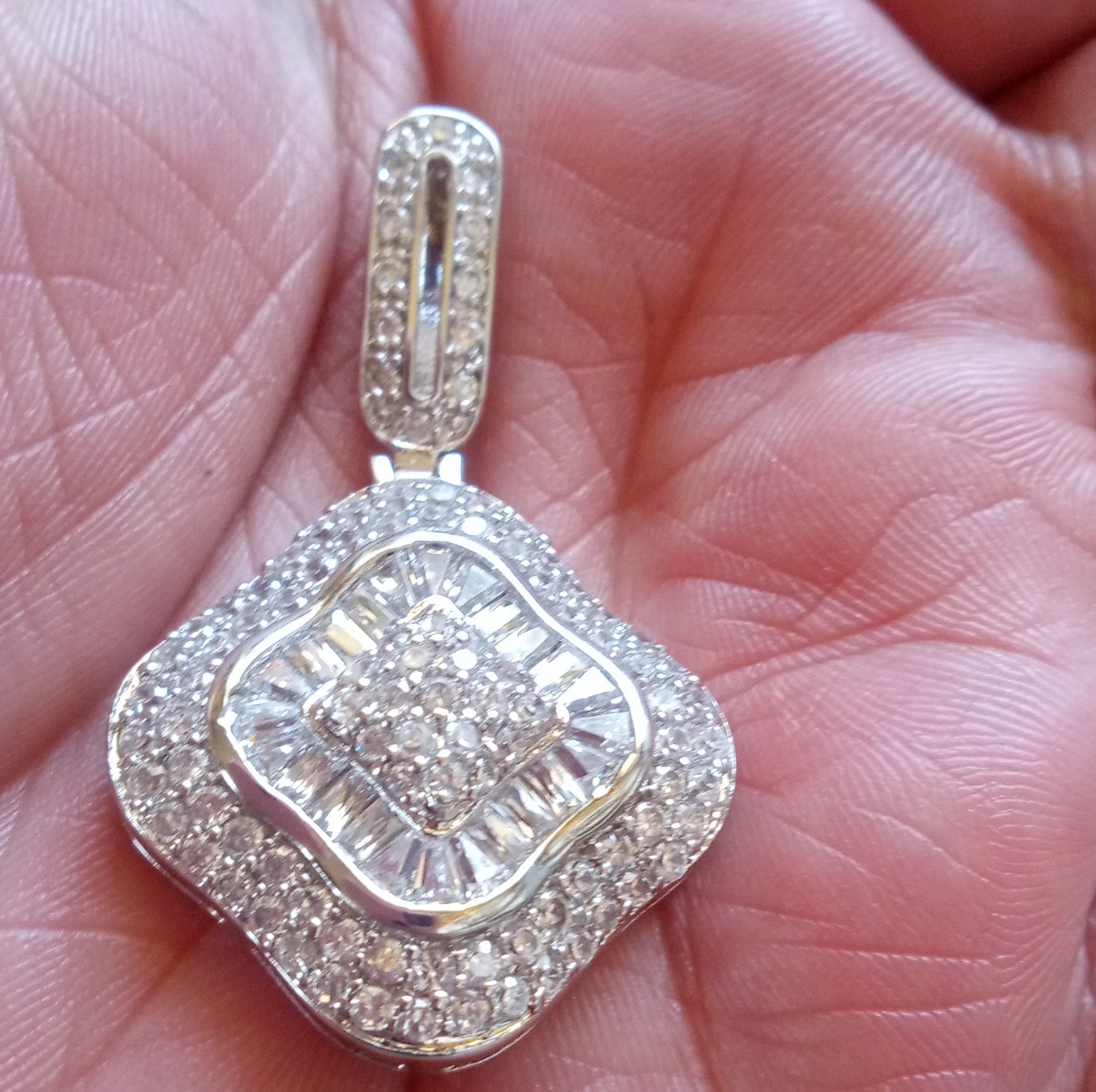 Square Moissanite Cluster Pendant in Sterling Silver 925, White Gold Look, New