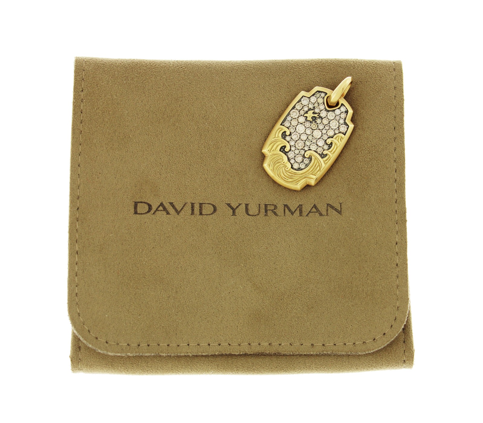 David Yurman 18k Yellow Gold Diamond Waves Tag Pendant