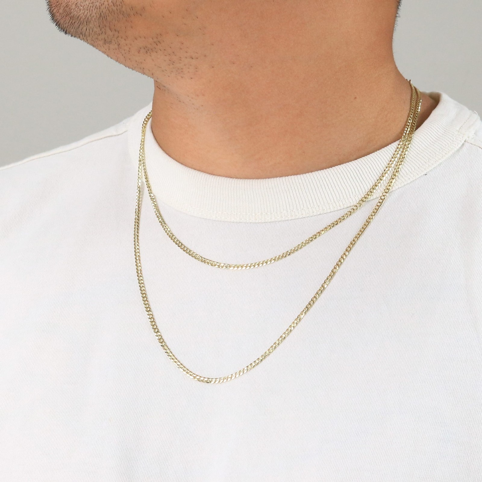 10K Yellow Gold 2.5mm Solid Curb Cuban Chain Link Mens Womens Necklace 18″