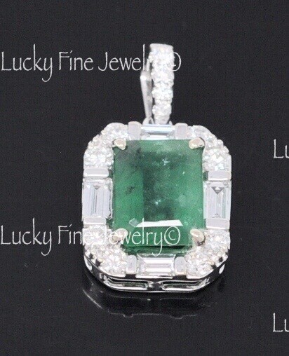 1.97ct 14k White gold Colombian Emerald & Natural Diamond Pendant May Birthstone