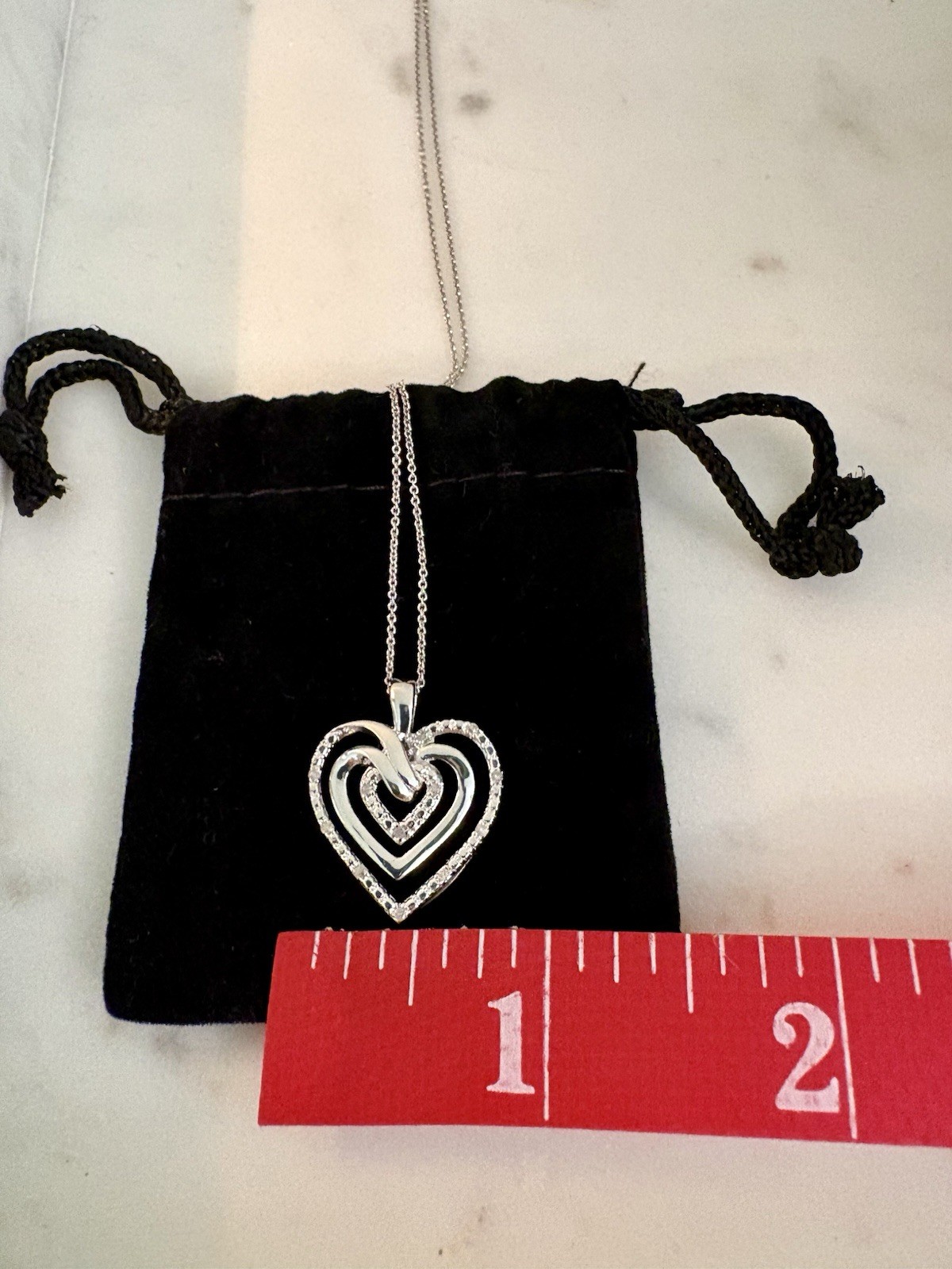 Triple Heart Diamond Pendant 18″ Sterling Silver Necklace (1/10 ctw) NWT. Macy’s