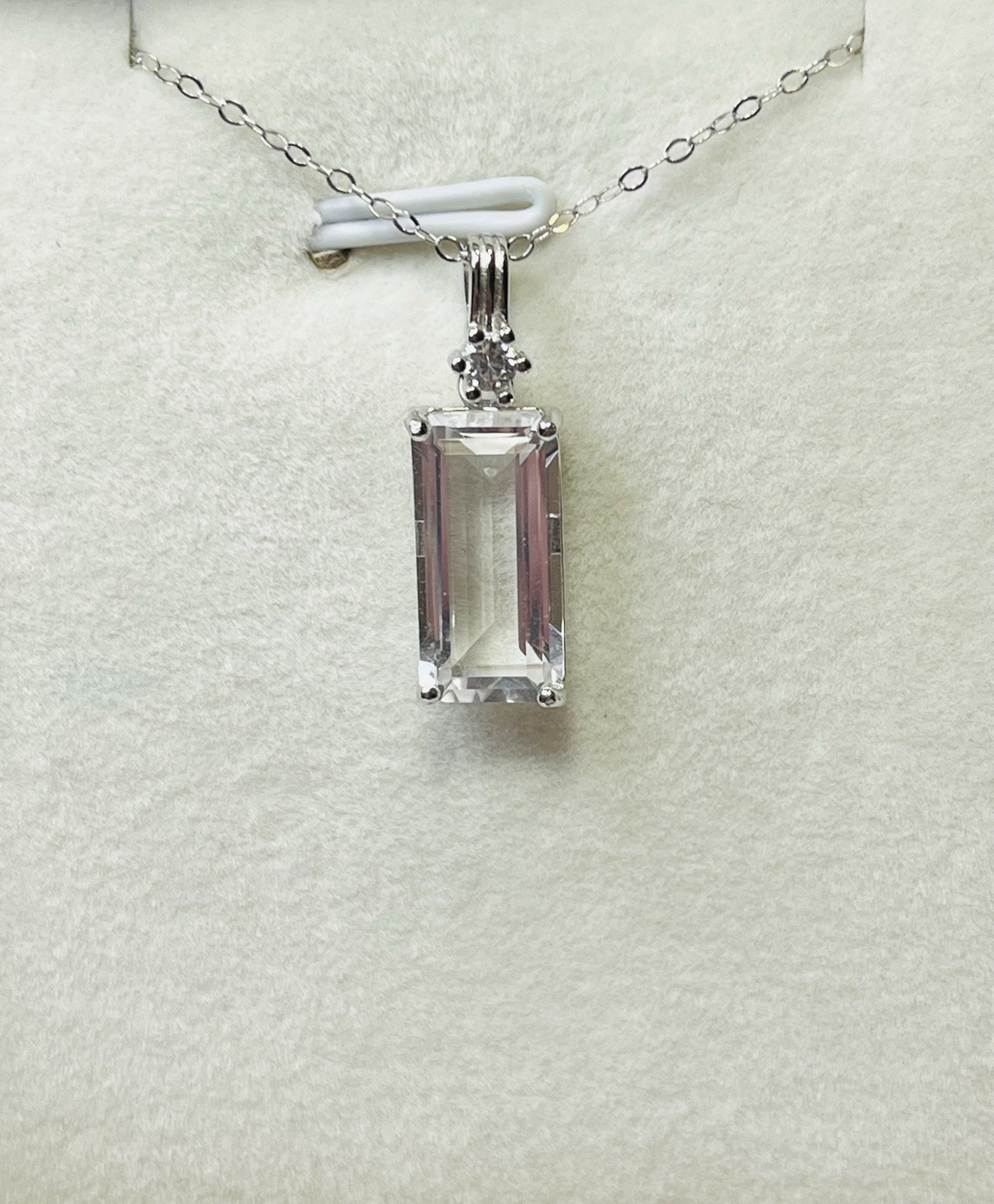 925 Sterling Silver Rectangle Clear Quartz Pendant Necklace