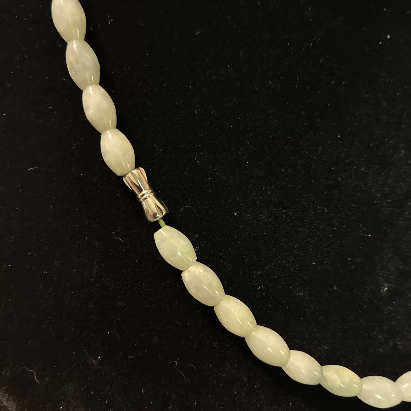 Jade Jadeite Silver Tone Necklace 18”