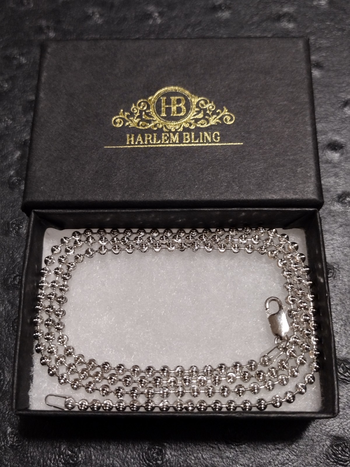 Silver Necklace 22″ 2.5mm Ball Moon Chain Harlem Bling