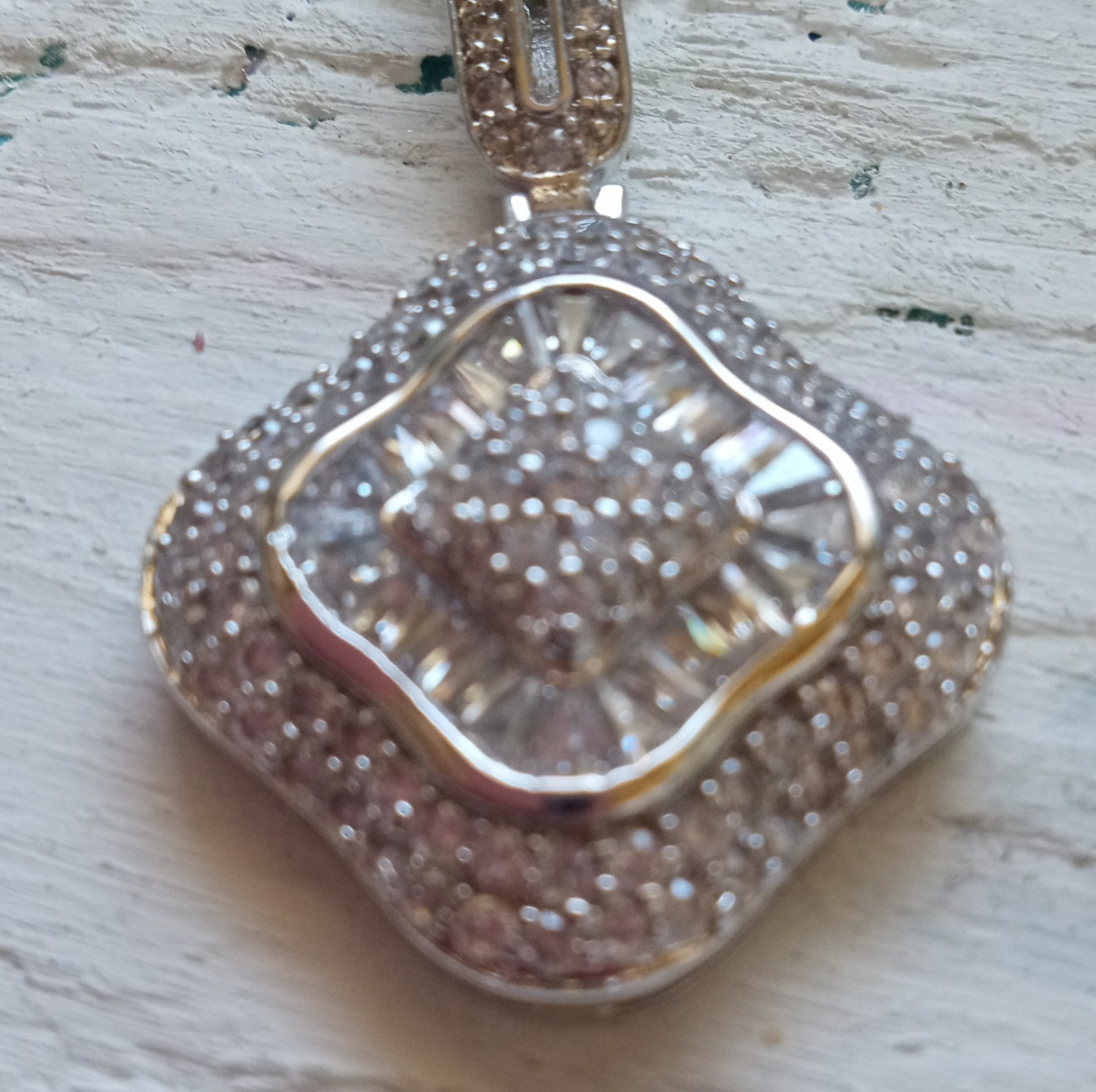 Square Moissanite Cluster Pendant in Sterling Silver 925, White Gold Look, New