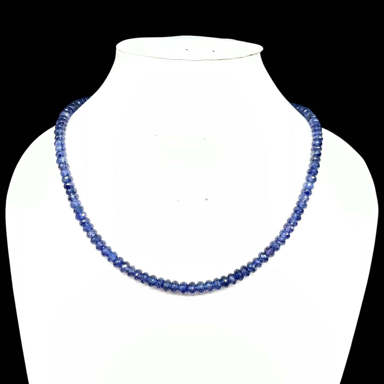 17 Inch Natual Ceylon Blue Sapphire Necklace 5.5-6.5mm Faceted Beads 925 Clasp