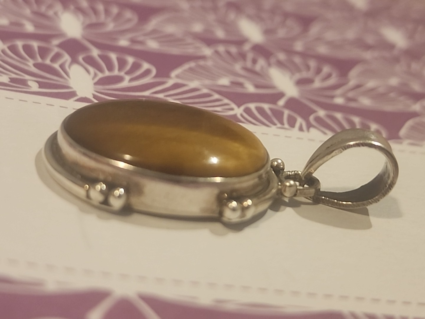 Natural Golden Tiger’s Eye Gemstone Cabochon Pendant in 925 Sterling Silver
