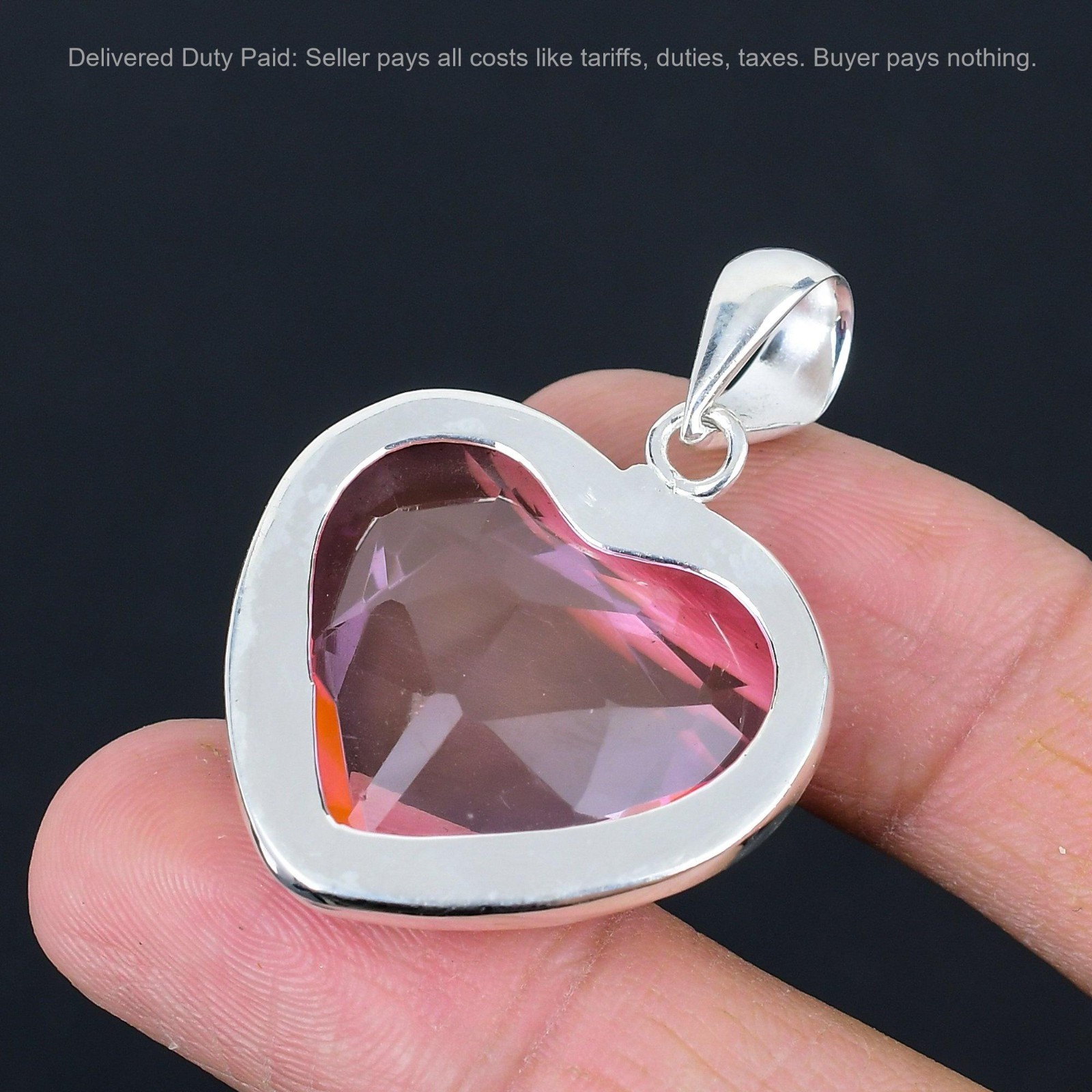 925 Sterling Silver Pink Kunzite Stone Mother Birthday Heart Anniversary Pendant