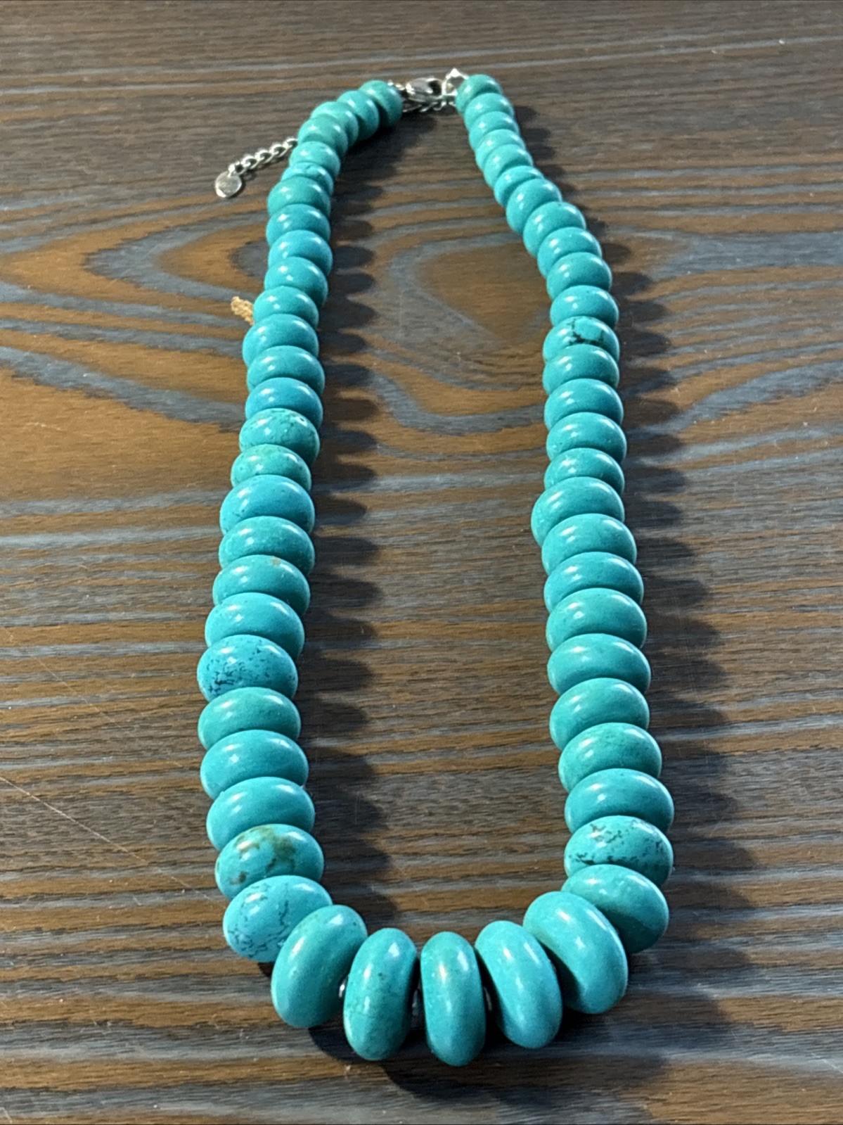 LUC Turquoise Necklace Sterling Silver Graduated Knotted Beaded 18″
