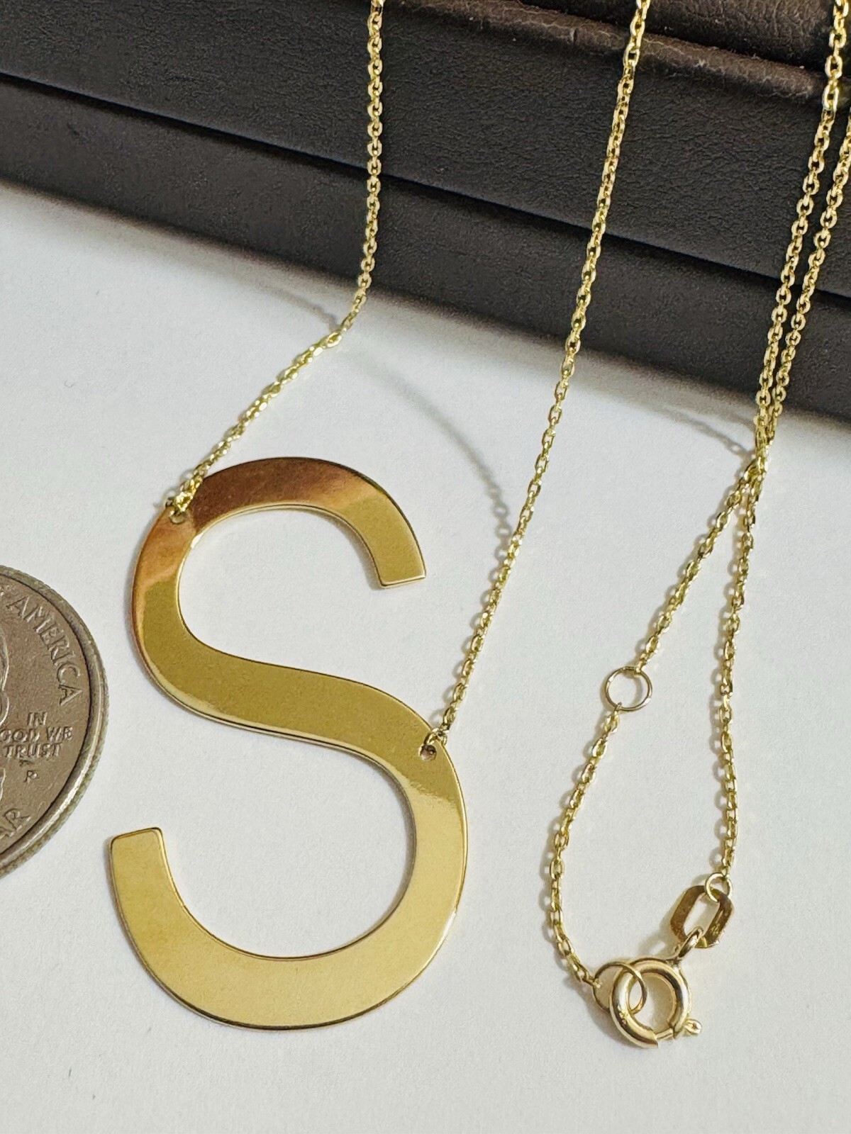 18K 750 Fine Pure Gold Letter S initial Necklace 16.5/17.5” Long 1mm 4.2g
