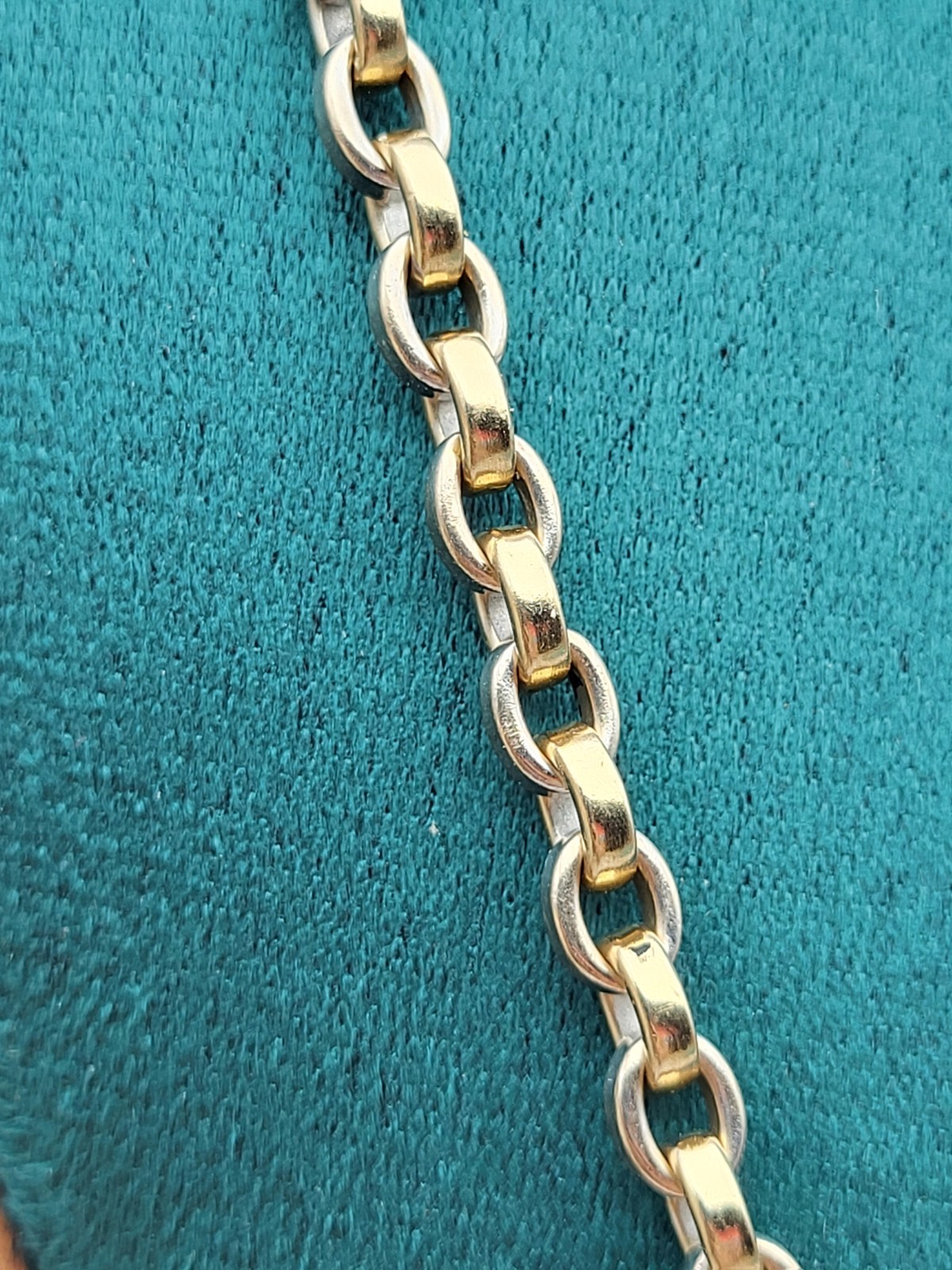 Heavy! Solid 14K 2 Tone Gold 24″ Fancy Link Chain Necklace 63.1 Grams Rolo Cable
