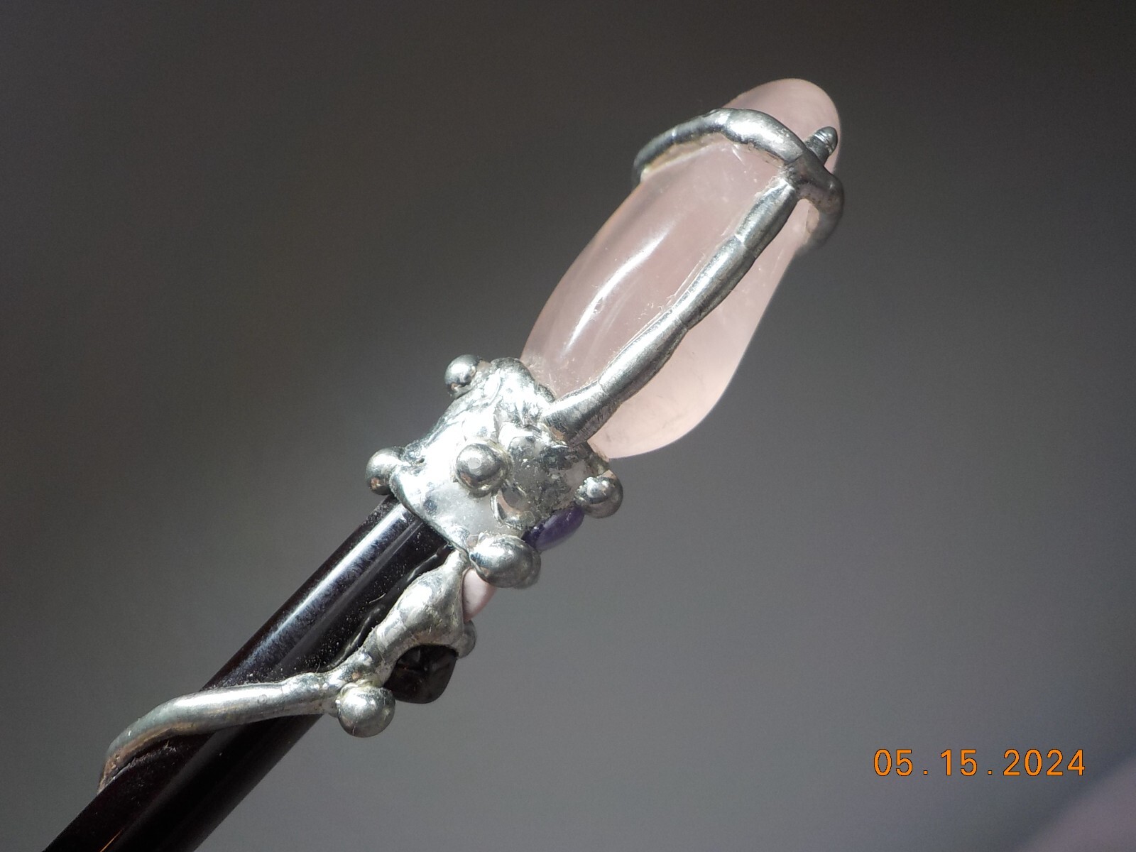 STERLING SILVER WRAPPED AMETHYST/QUARTZ CLEAR POINT/PINK QTZ HEALING WAND/STICK