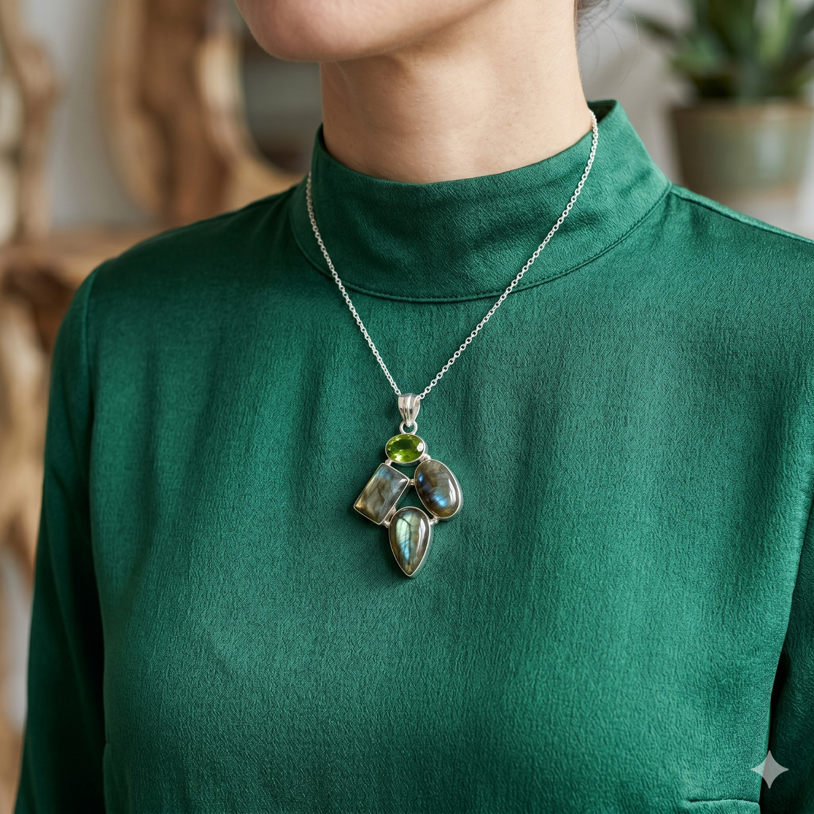 Labradorite Gemstone Pendant 925 Sterling Silver Handmade Indian Jewelry