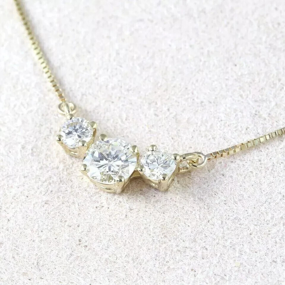 2Ct Round Cut Lab Created Diamond Pendant Necklace 14k Yellow Gold Plated