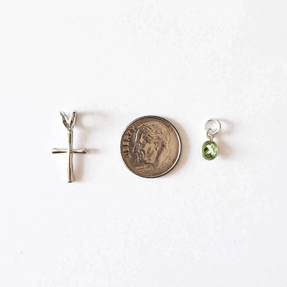 Sterling Silver Cross Charm Necklace with Birthstone