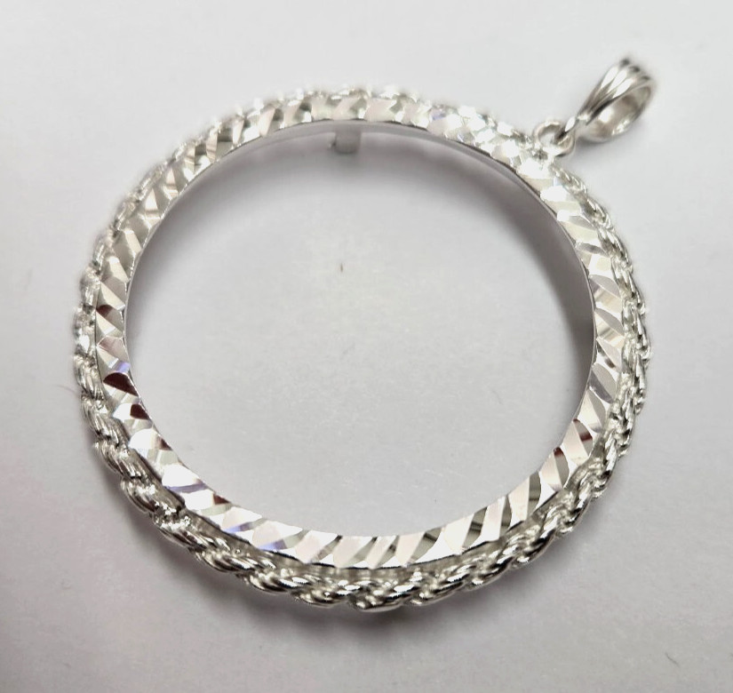 925 Sterling Silver Rope Edge Prong Back Bezel for 47mm 2 oz Pancho Villa Coin