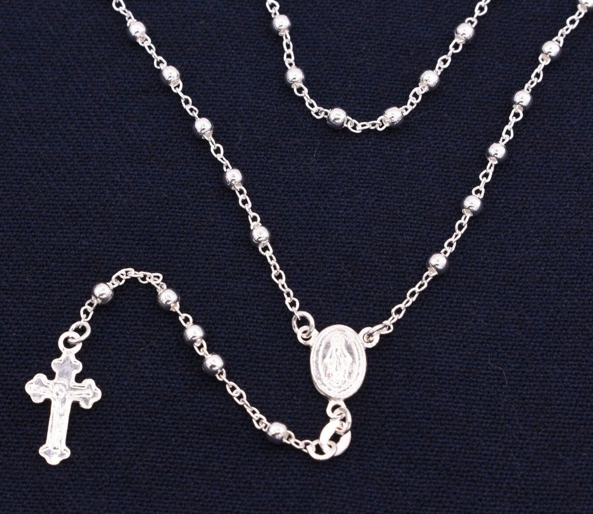3mm Rosary Shiny Chain Necklace Real Sterling Silver 925 Italian ALL SIZES
