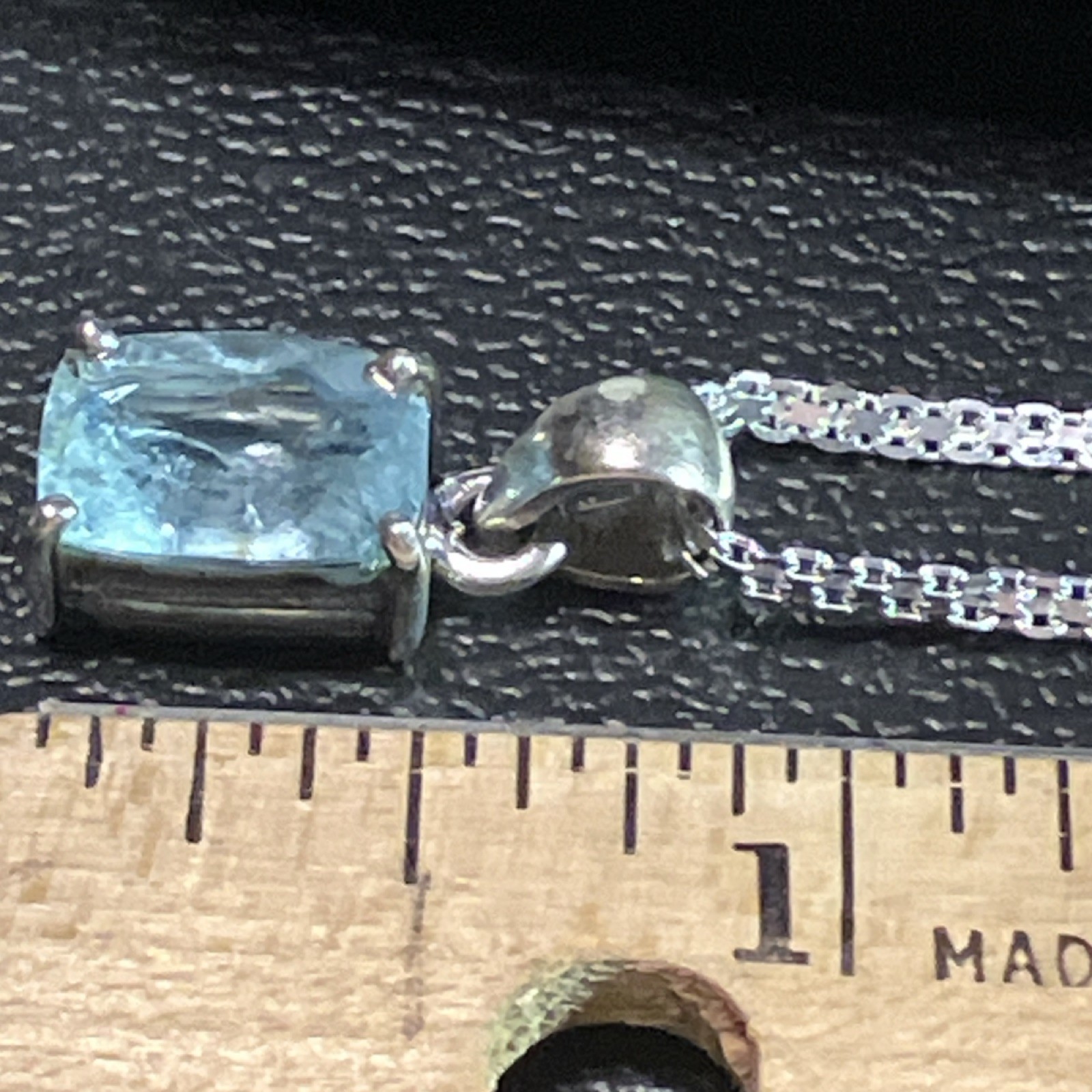 LUX Sterling Silver 925 Cushion Aquamarine Pendant Prong setting 18″ Chain Blue