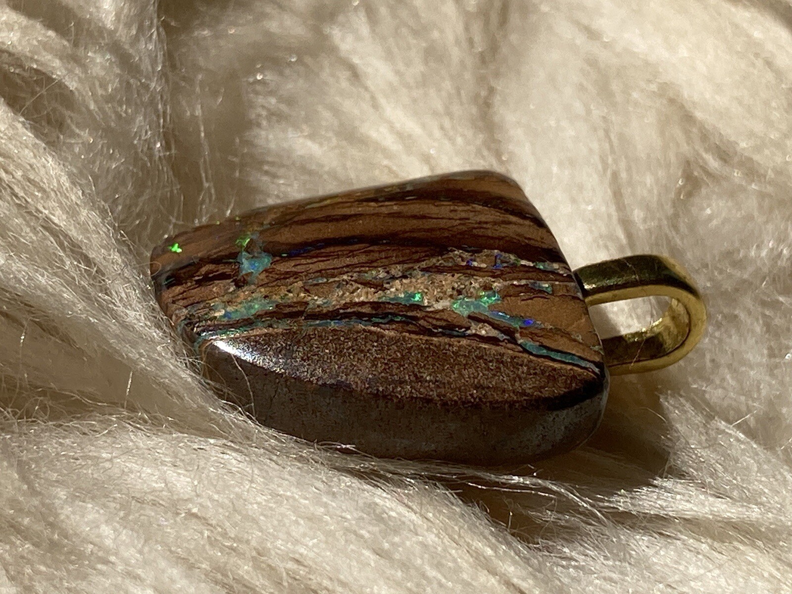 9.83 CT Natural Australian Boulder Opal Sparks of Green Blue & Gold Fire Pendant