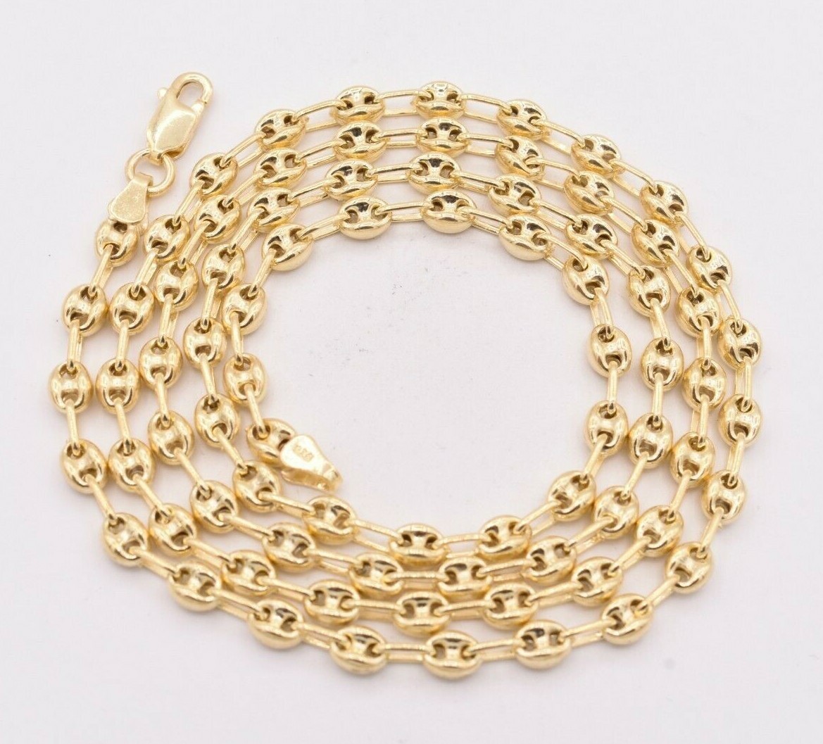 4.5mm Puffed Anchor Mariner Chain Necklace 14K Yellow Gold-Plated Silver 925
